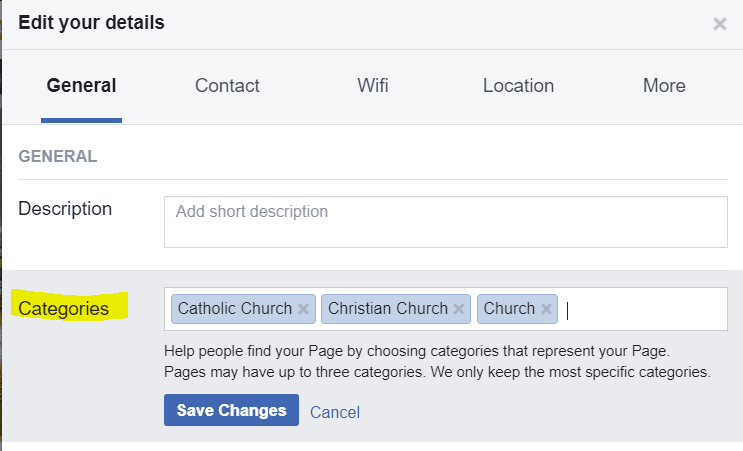 Parish Facebook Categories Matter